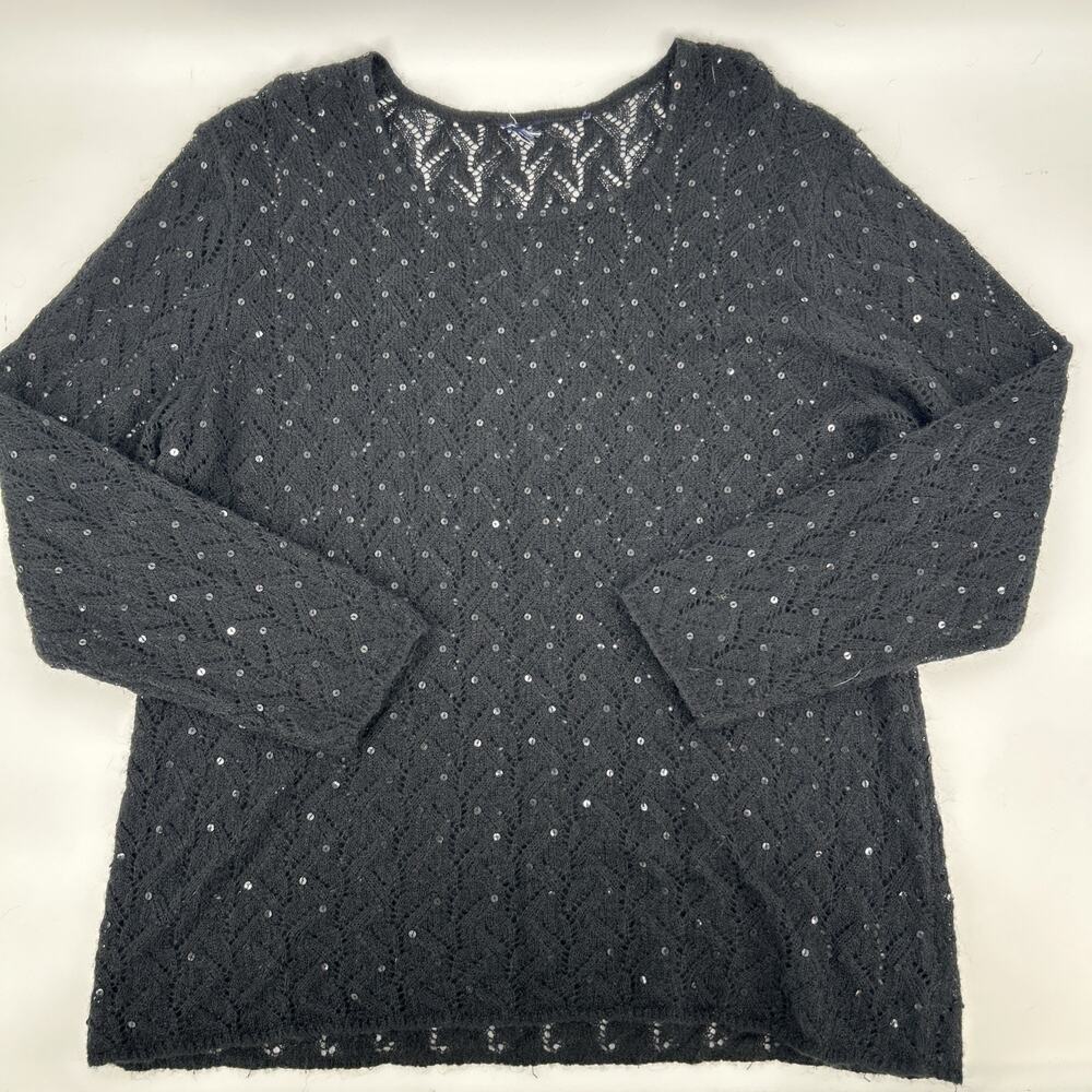 Vintage Y2K Open Knit Mohair Sweater Womens XL Black Sequins Goth Whimsigoth